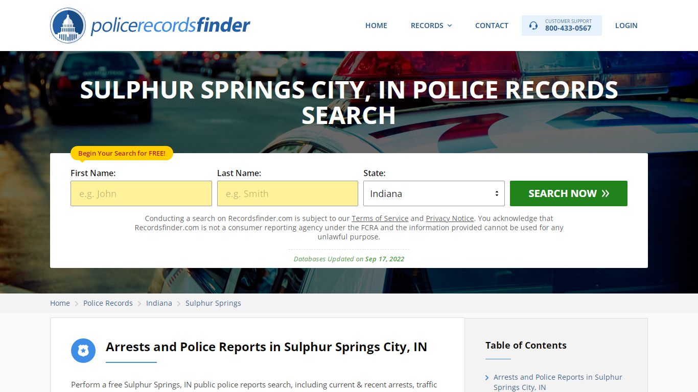 SULPHUR SPRINGS CITY, IN POLICE RECORDS SEARCH - RecordsFinder