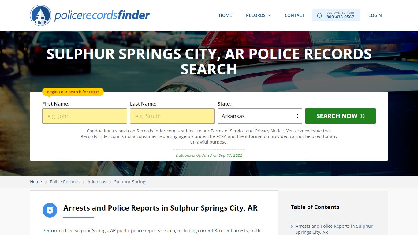 SULPHUR SPRINGS CITY, AR POLICE RECORDS SEARCH