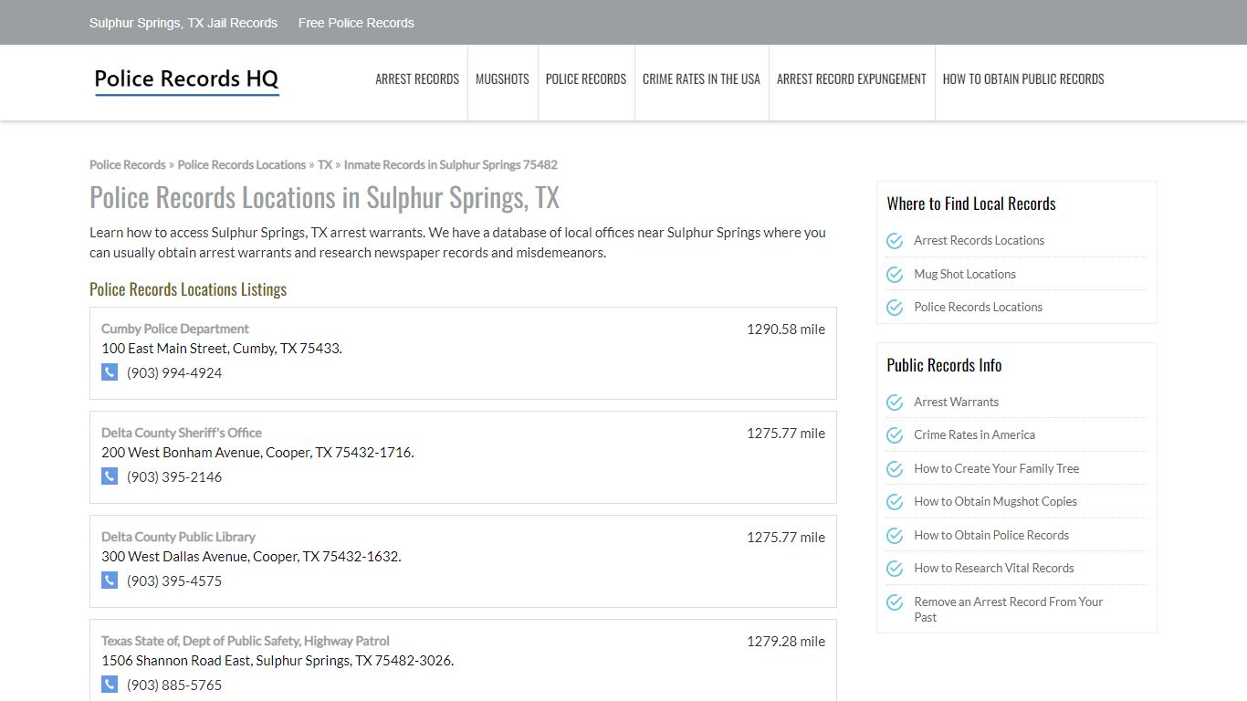 Sulphur Springs, TX Jail Records - Free Police Records